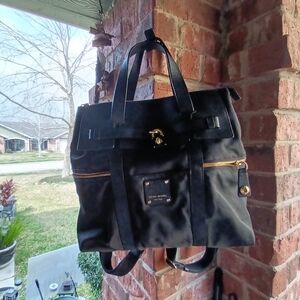 Henri Bendel Black Backpack with Gold Accents